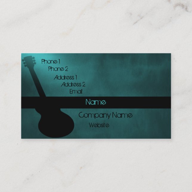 Dark Guitar Business Card, Teal Card (Front)