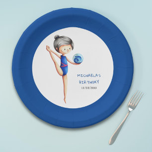 Dark Hair Girl Gymnastics Birthday Party Paper Plates