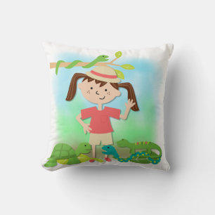 Dark Hair Girl on Safari Pillow