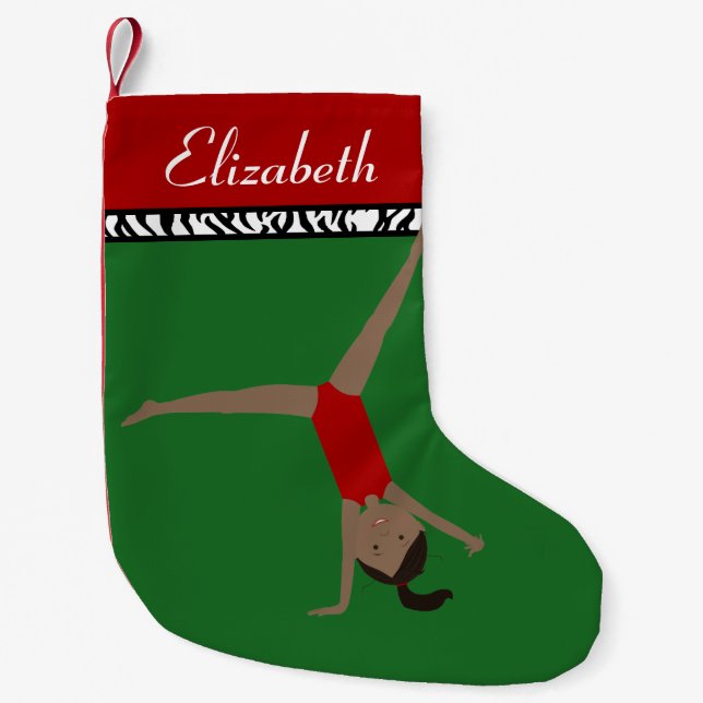 Dark Hair Gymnast Personalized Christmas Small Christmas Stocking (Front)