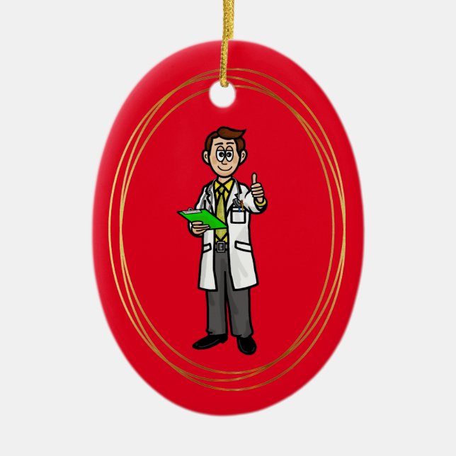 Dark Hair Male Doctor Personalize Ornament (Front)