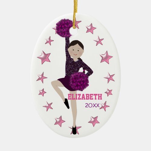 Dark Hair Pom Squad Personalized Keepsake Ceramic Ornament