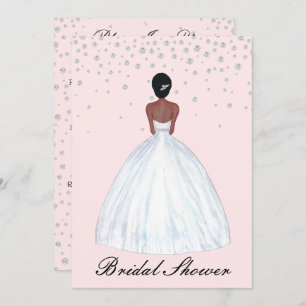 Dark Hair Skin Bride Illustration Bridal Shower Invitation