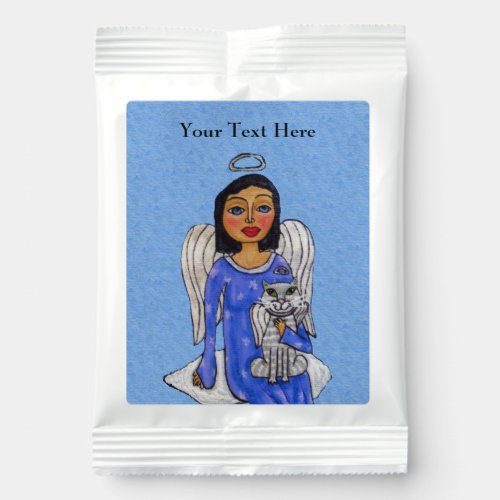Dark Haired Angel on Cloud Holding White Angel Cat Hot Chocolate Drink Mix