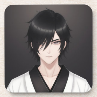 Dark-Haired Anime Boy in Traditional Attire Orname Beverage Coaster