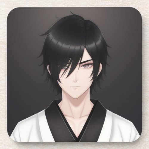 Dark-Haired Anime Boy in Traditional Attire Orname Beverage Coaster
