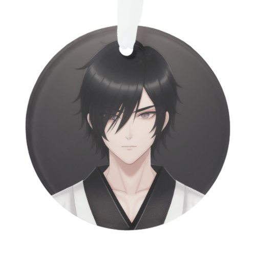 Dark-Haired Anime Boy in Traditional Attire Orname Ornament