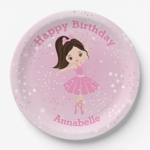 Dark_Haired Ballerina Happy Birthday Paper Plate