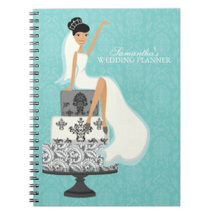 Dark Haired Bride on Wedding Cake {aqua} Notebook