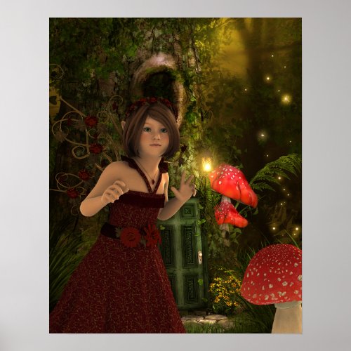 Dark Haired Fairy in Red Poster