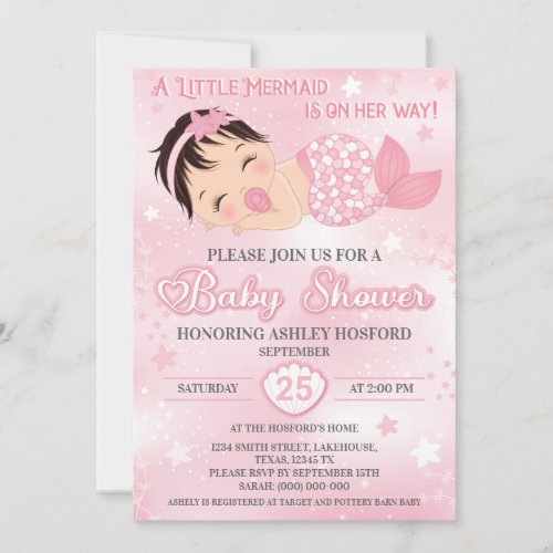 Dark Haired Girl Baby Shower Invitation