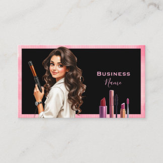 Dark Haired Makeup Cartoon Lady Business Card