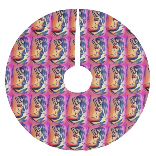 dark-haired mermaid beauties brushed polyester tree skirt (Front)