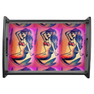 dark-haired mermaid beauties pink serving tray