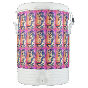 Dark-haired mermaid beauty beverage cooler