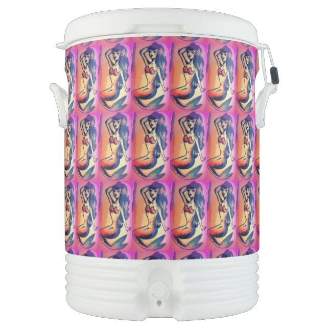 Dark-haired mermaid beauty beverage cooler (Front)