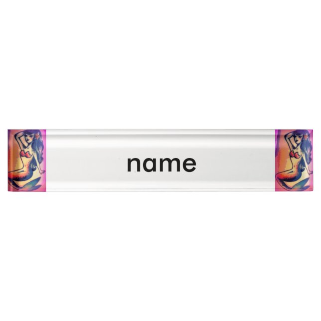dark-haired mermaid beauty name plate (Front)