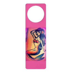 dark-haired mermaid beauty pink door hanger
