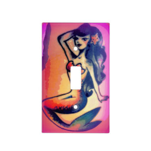 dark-haired mermaid beauty pink light switch cover