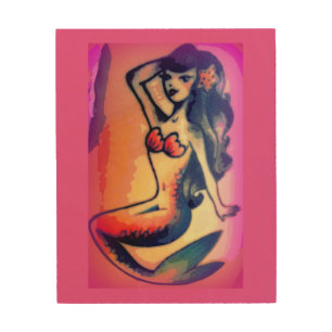 dark-haired mermaid beauty wood wall decor