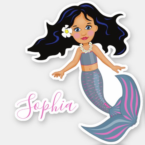 Dark Haired  Mermaid Pink Cute Personal Stationary Sticker