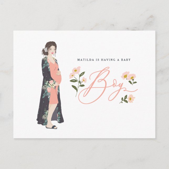 Dark haired mom to be of a boy baby shower invite (Front)