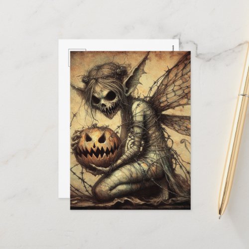 Dark Halloween Fairy Wrapped in Barbed Wire Postcard