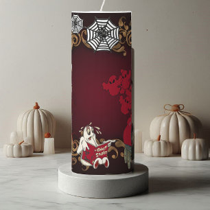 Dark Halloween Ghost Spider Web Gothic Spooky Fun Pillar Candle