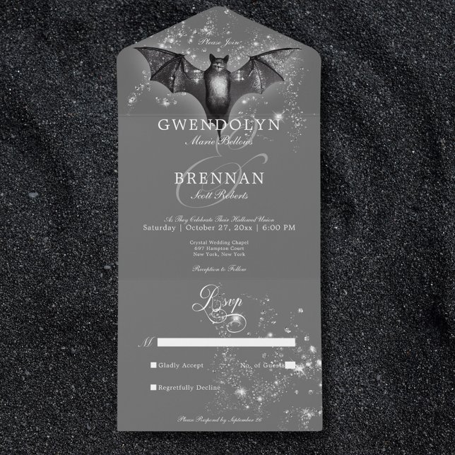 Dark Halloween Glam Bat & Diamonds No Dinner All In One Invitation (Dark Halloween Glam Bat & Diamonds No Dinner All In One Invitation)