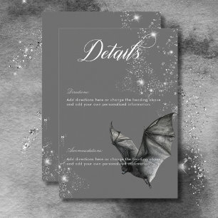 Dark Halloween Glam Bat & Diamonds Wedding Details Enclosure Card