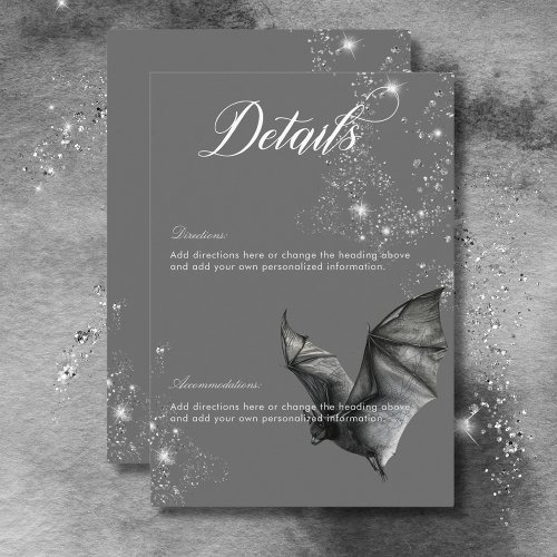 Dark Halloween Glam Bat  Diamonds Wedding Details Enclosure Card