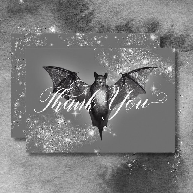 Dark Halloween Glam Bat & Diamonds Wedding Thank You Card (Dark Halloween Glam Bat & Diamonds Wedding Thank You Card)