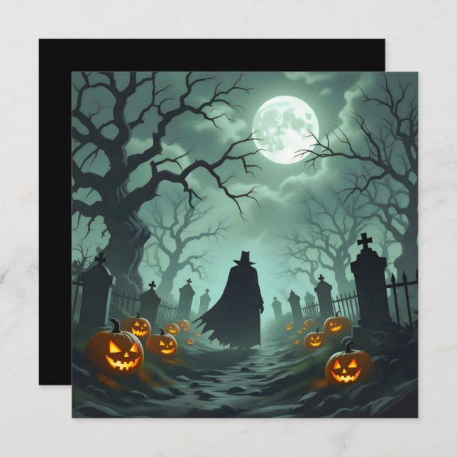 Dark Halloween Night Spooky Graveyard Landscape  Card (Front/Back)