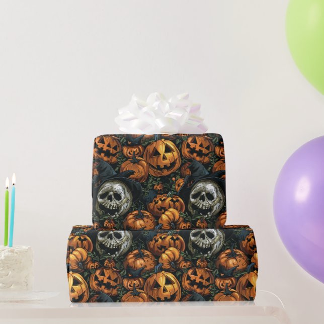 Dark Halloween Pumpkin  Wrapping Paper (Party Gifts)