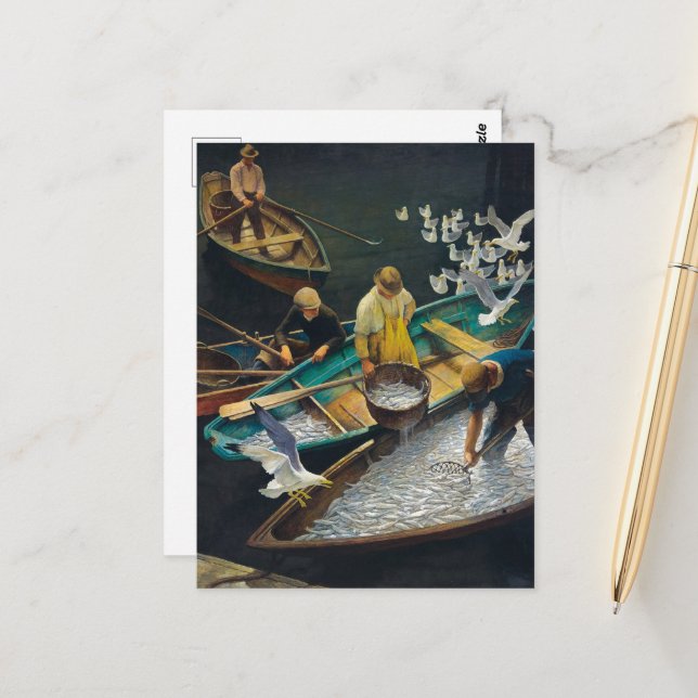 Dark Harbor Fishermen by Newell Convers Wyeth Postcard (Front/Back In Situ)