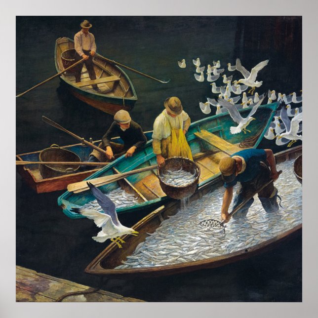 Dark Harbor Fishermen by Newell Convers Wyeth Poster (Front)