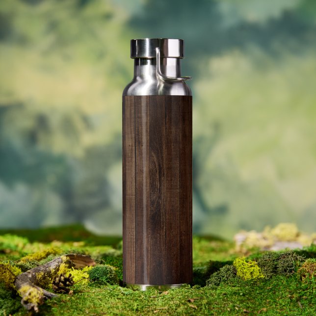 Dark Hard Wood Planks with Wood Grain Water Bottle (Outdoor)