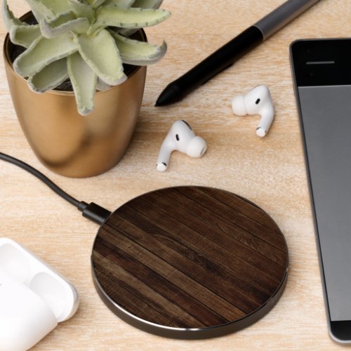 Dark Hard Wood Planks with Wood Grain Wireless Charger