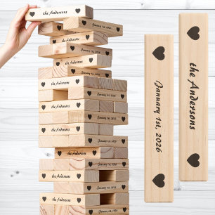 Dark Heart Stylish Family Name and Date Wedding Topple Tower