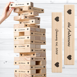 Dark Heart Stylish Family Name and Date Wedding Topple Tower