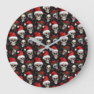 Dark Holiday Decor Gothic Christmas Santa Skull  Large Clock