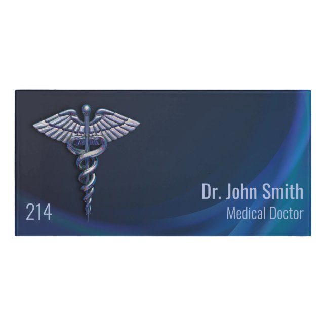 Dark Holographic 3D Chrome Medical Caduceus Door Sign (Classic Front)