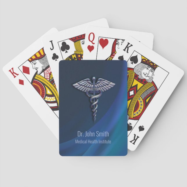 Dark Holographic 3D Chrome Medical Caduceus Poker Cards (Back)
