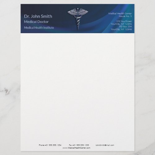 Dark Holographic 3D Medical Caduceus Chrome Letterhead