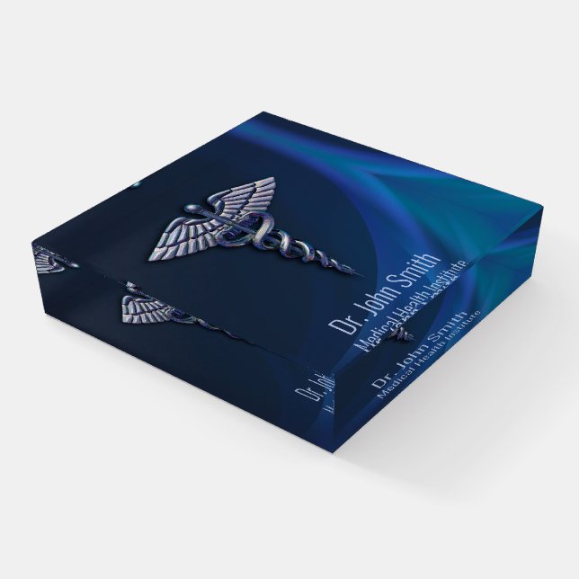 Dark Holographic 3D Medical Chrome Caduceus Paperweight (Angled)