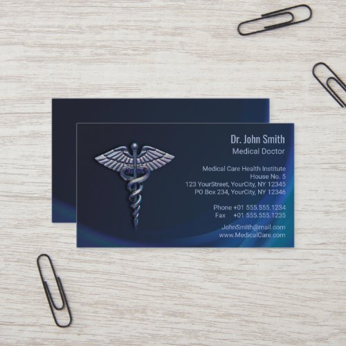 Dark Holographic Chrome 3D Medical Caduceus Business Card
