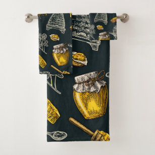 Black & Gold Queen Bee Pattern Hand & Bath Towel by Rose Gold