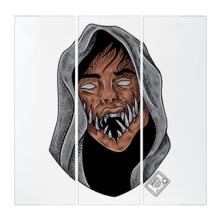 Dark Hooded Demon Graphic Illustration Triptych