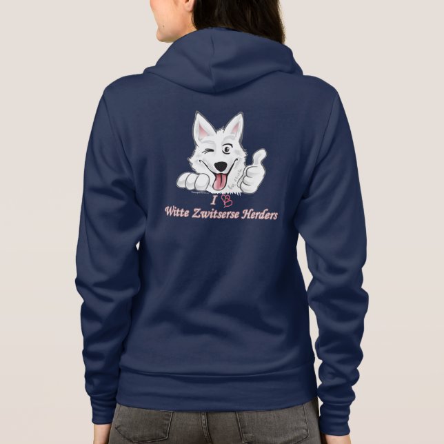 Dark Hoodie with Swiss white shepherd (Back)