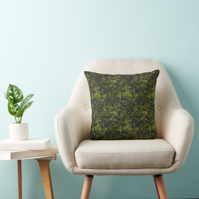 Dark Hops Leaves Abstract Art Deep Green Blue Throw Pillow (Chair)